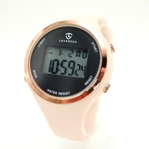 Lavaredo Womens Peach 38mm Digital Watch Alarm Chrono Silicone w New Battery